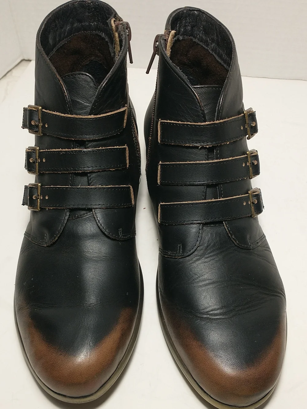 Naot Calima Leather Bootie, Black / Brown, Size 41, US Size 10, Zipper Entry